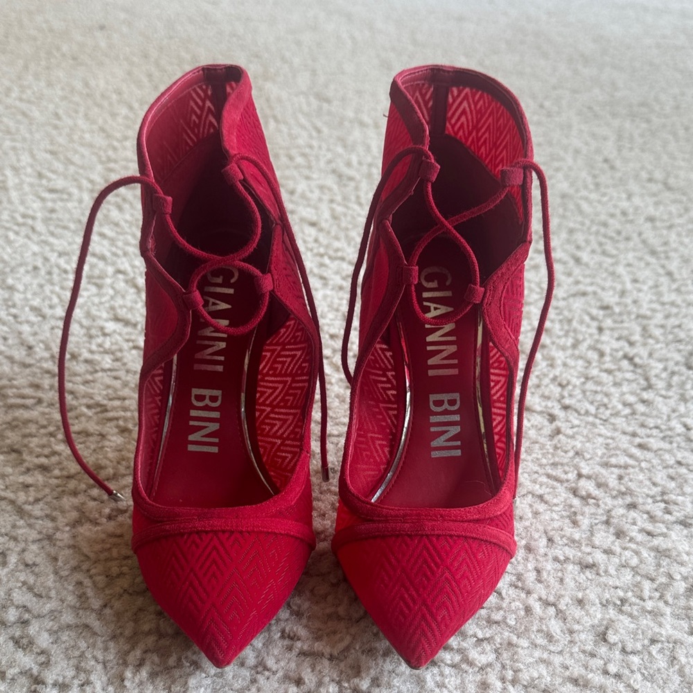 Gianni Bini Vibrant Red Lace-Up Heels